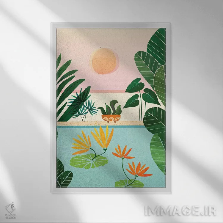 تابلو مدرن طلوع شانگری-لا اثر مدرن تروپیکال - نمای قابدار سفید