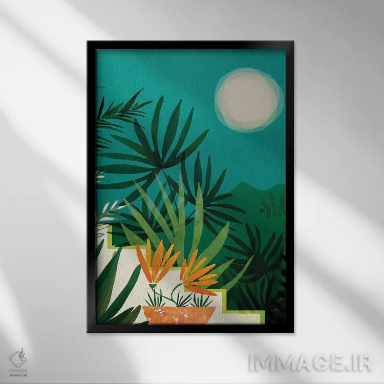 تابلو مدرن مهتاب گرمسیری اثر مدرن تروپیکال - نمای قابدار مشکی