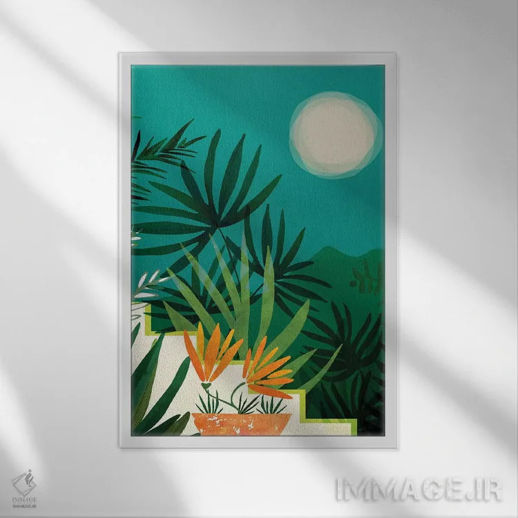 تابلو مدرن مهتاب گرمسیری اثر مدرن تروپیکال - نمای قابدار سفید