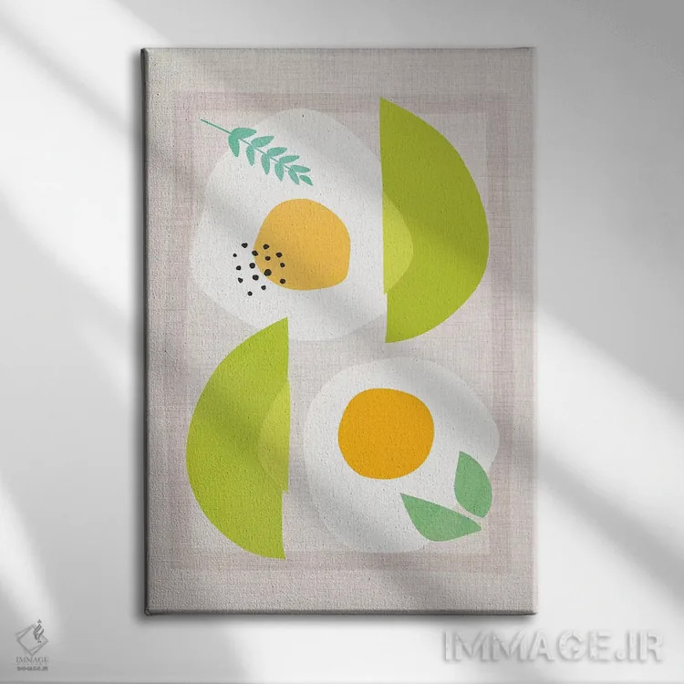 تابلو مینیمال آووکادو و تخم مرغ اثر مدرن تروپیکال - نمای روبهرو روی دیوار