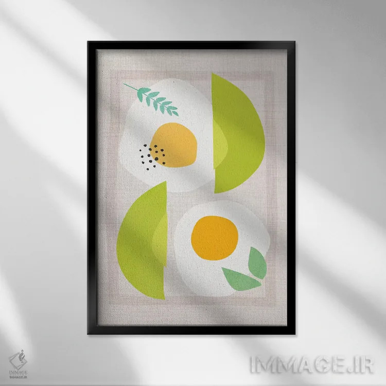 تابلو مینیمال آووکادو و تخم مرغ اثر مدرن تروپیکال - نمای قابدار مشکی