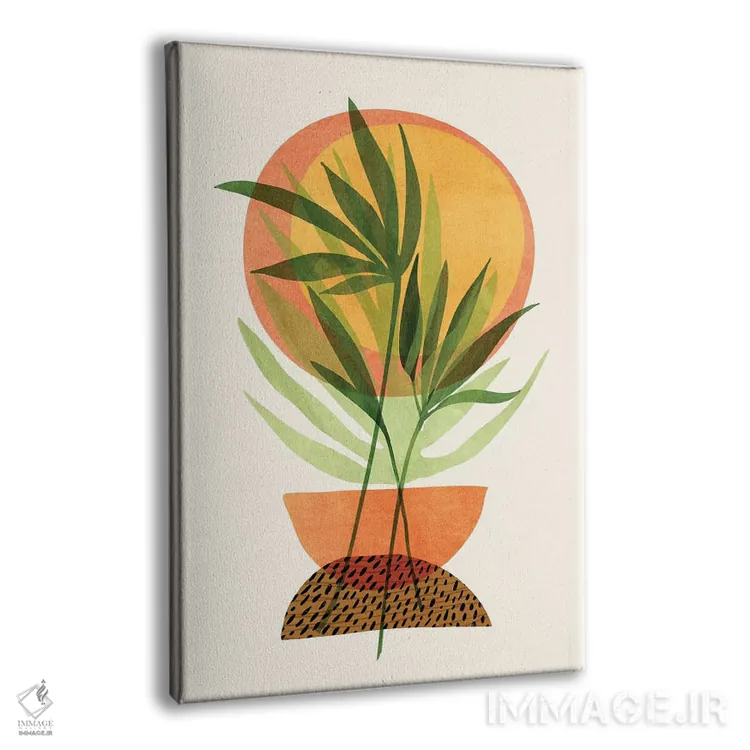 تابلو مینیمال باغ غروب رترو اثر مدرن تروپیکال - نمای پرسپکتیو محصول