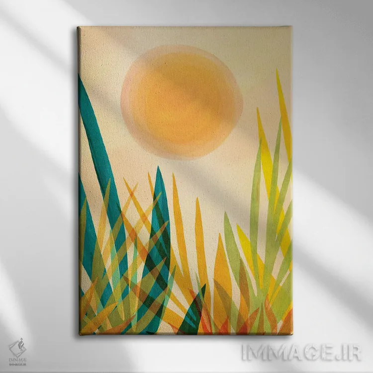تابلو مدرن باغ طلایی اثر مدرن تروپیکال - نمای روبهرو روی دیوار