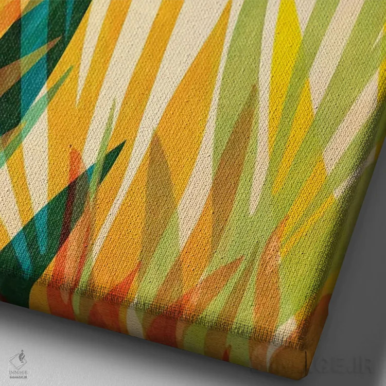 تابلو مدرن باغ طلایی اثر مدرن تروپیکال - نمای نزدیک بافت بوم