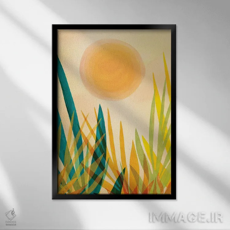 تابلو مدرن باغ طلایی اثر مدرن تروپیکال - نمای قابدار مشکی