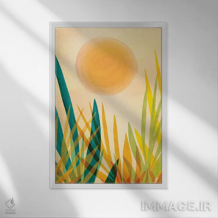 تابلو مدرن باغ طلایی اثر مدرن تروپیکال - نمای قابدار سفید