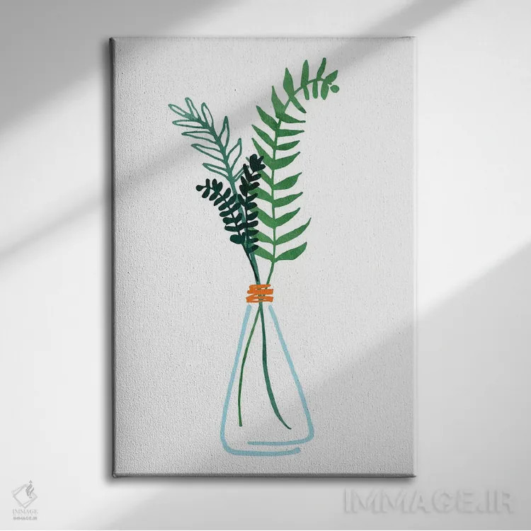 تابلو دکوراتیو شاخه های گیاهان دارویی اثر مدرن تروپیکال - نمای روبهرو روی دیوار