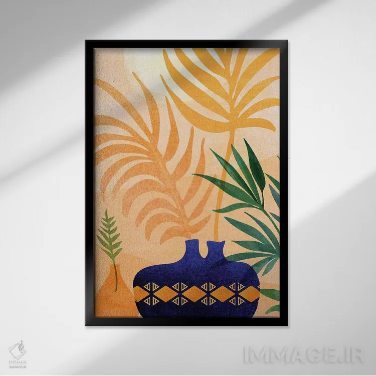 تابلو دکوراتیو باغ کویری بعدازظهر اثر مدرن تروپیکال - نمای قابدار مشکی