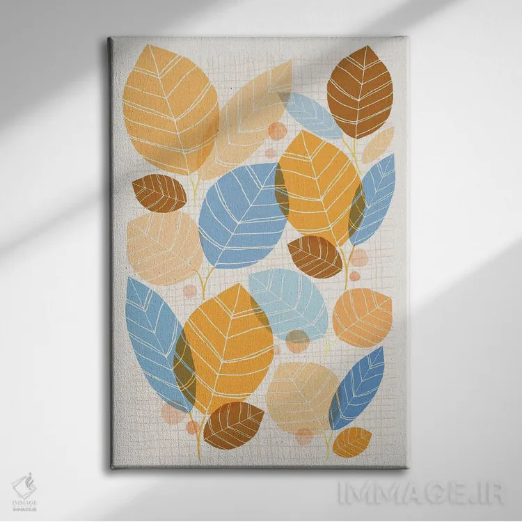 تابلو انتزاعی صنوبر طلایی اثر مدرن تروپیکال - نمای روبهرو روی دیوار