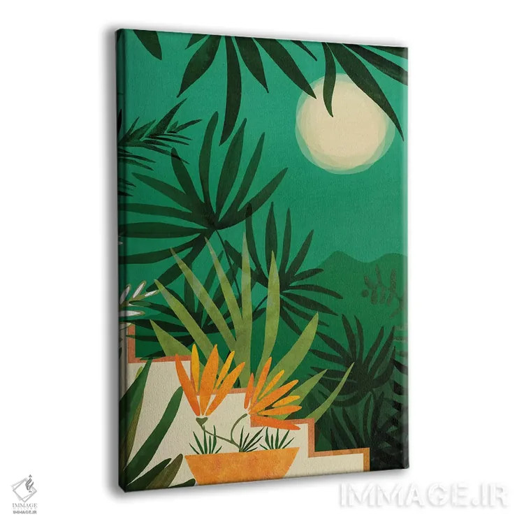تابلو دکوراتیو منظره شبانه باغ عجیب وغریب اثر مدرن تروپیکال - نمای پرسپکتیو محصول