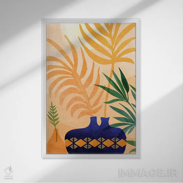 تابلو دکوراتیو باغ کویری بعدازظهر اثر مدرن تروپیکال - نمای قابدار سفید