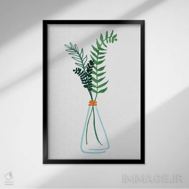 تابلو دکوراتیو شاخه های گیاهان دارویی اثر مدرن تروپیکال - نمای قابدار مشکی