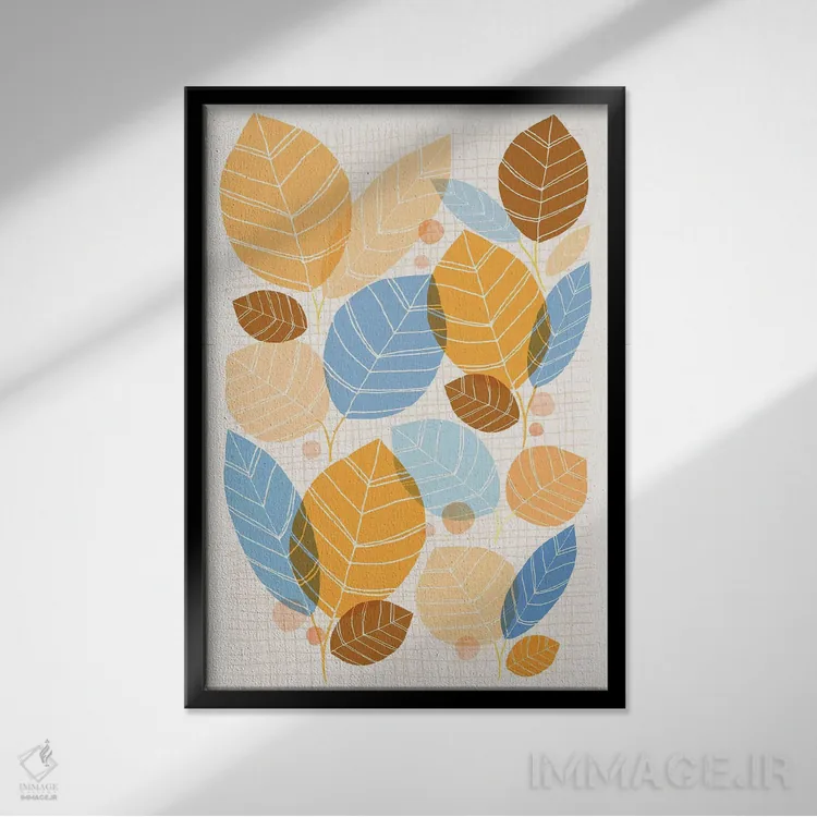 تابلو انتزاعی صنوبر طلایی اثر مدرن تروپیکال - نمای قابدار مشکی