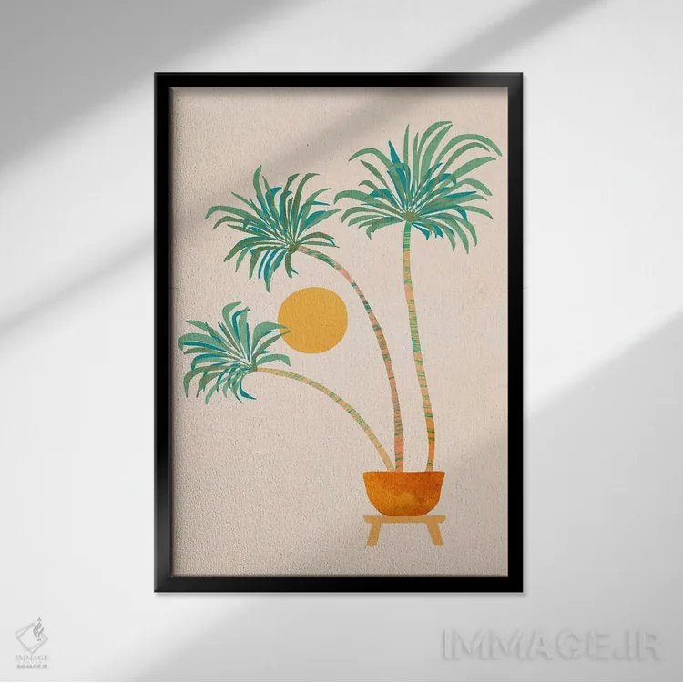 تابلو دکوراتیو نخل های جنوب کالیفرنیا اثر مدرن تروپیکال - نمای قابدار مشکی