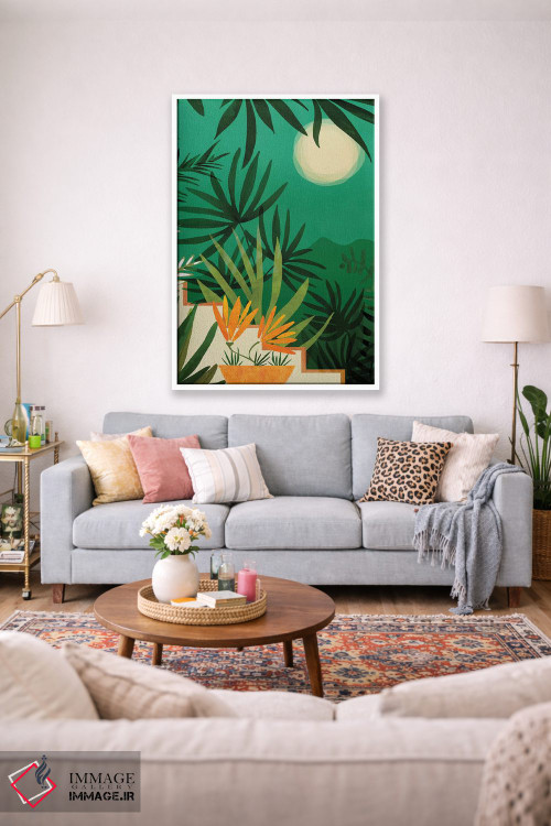 تابلو دکوراتیو منظره شبانه باغ عجیب وغریب اثر مدرن تروپیکال - D1W