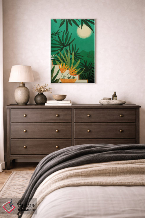تابلو دکوراتیو منظره شبانه باغ عجیب وغریب اثر مدرن تروپیکال - D2W