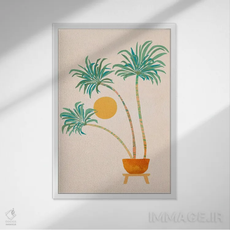 تابلو دکوراتیو نخل های جنوب کالیفرنیا اثر مدرن تروپیکال - نمای قابدار سفید