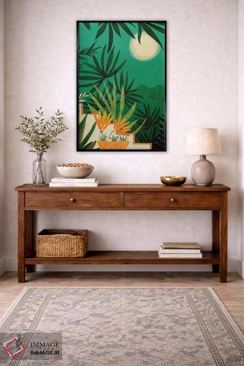 تابلو دکوراتیو منظره شبانه باغ عجیب وغریب اثر مدرن تروپیکال - D3B