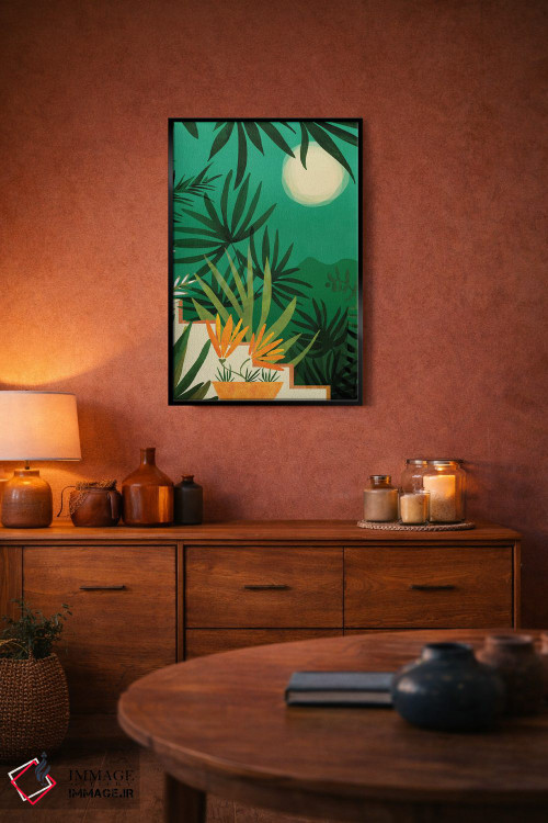 تابلو دکوراتیو منظره شبانه باغ عجیب وغریب اثر مدرن تروپیکال - D4B
