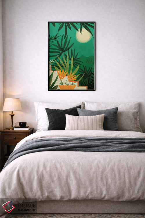 تابلو دکوراتیو منظره شبانه باغ عجیب وغریب اثر مدرن تروپیکال - D6B