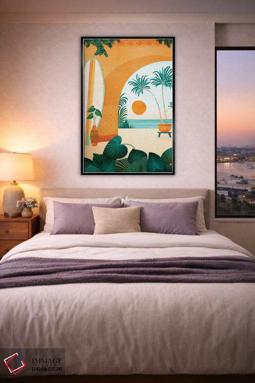 تابلو دکوراتیو اقامتگاه موج سواری کنار دریا اثر مدرن تروپیکال - D6B