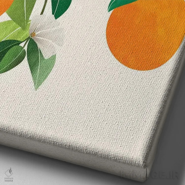 تابلو دکوراتیو پرتقال ها و شکوفه ها II اثر مدرن تروپیکال - نمای نزدیک بافت بوم