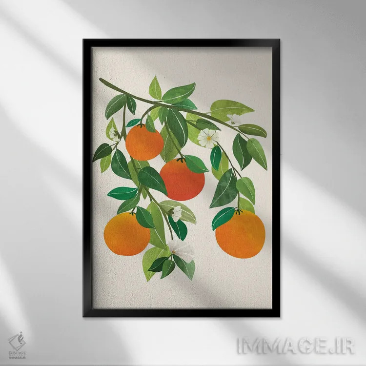 تابلو دکوراتیو پرتقال ها و شکوفه ها II اثر مدرن تروپیکال - نمای قابدار مشکی