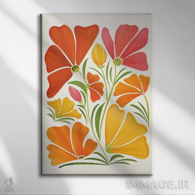 تابلو دکوراتیو گل های وحشی تابستان اثر مدرن تروپیکال - نمای روبهرو روی دیوار