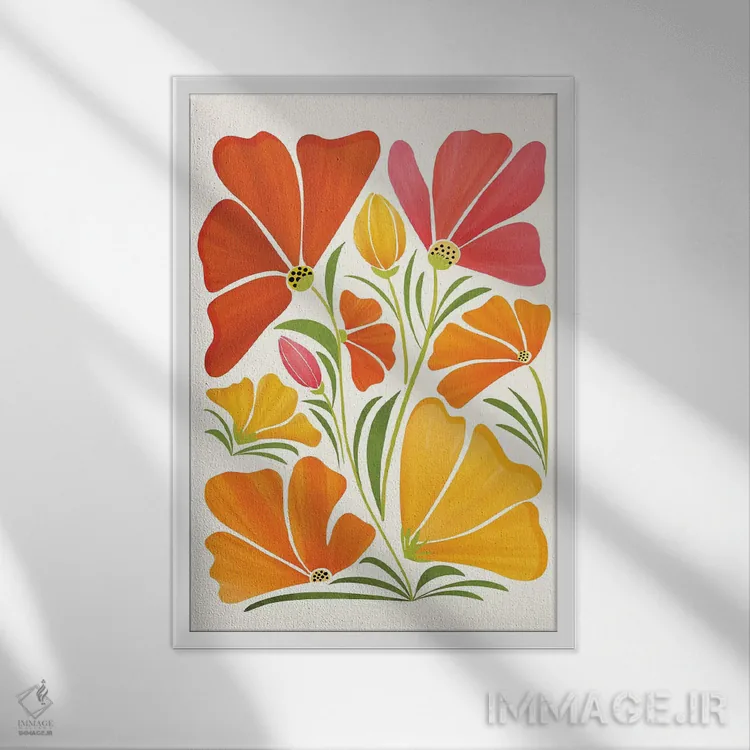 تابلو دکوراتیو گل های وحشی تابستان اثر مدرن تروپیکال - نمای قابدار سفید