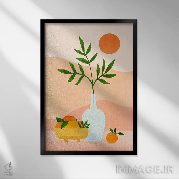 تابلو مینیمال گیجی تابستانی اثر مدرن تروپیکال - نمای قابدار مشکی