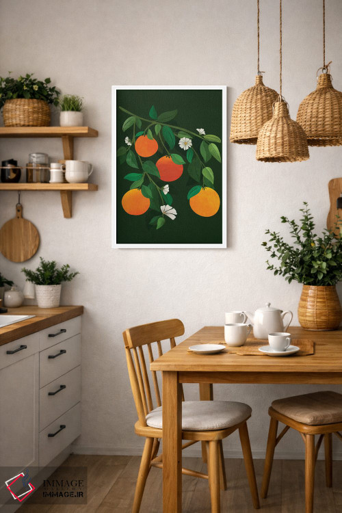 تابلو دکوراتیو پرتقال ها و شکوفه ها اثر مدرن تروپیکال - D3W