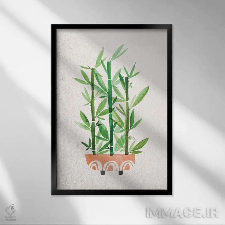 تابلو مینیمال بامبو خوشحال اثر مدرن تروپیکال - نمای قابدار مشکی