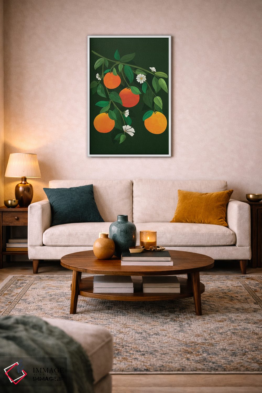 تابلو دکوراتیو پرتقال ها و شکوفه ها اثر مدرن تروپیکال - D4W