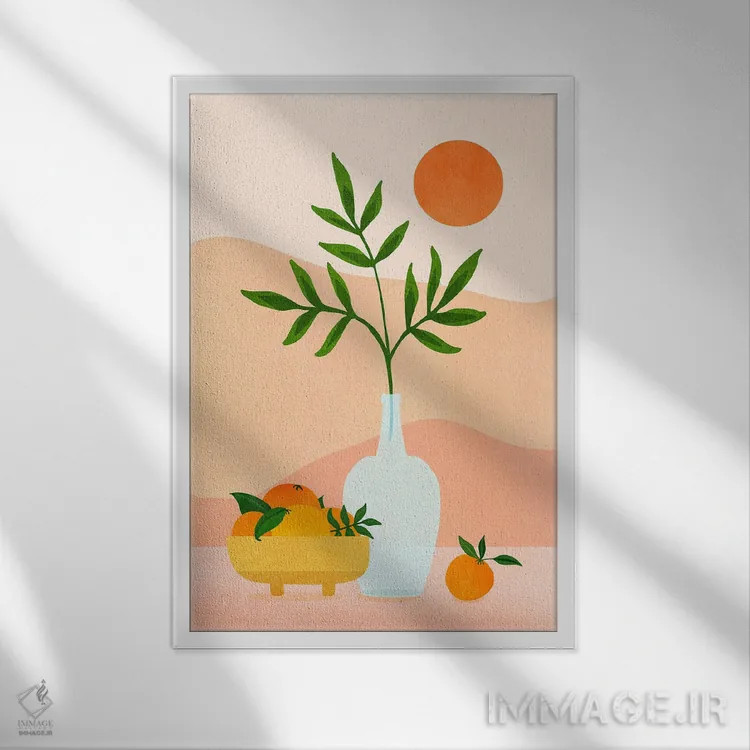 تابلو مینیمال گیجی تابستانی اثر مدرن تروپیکال - نمای قابدار سفید