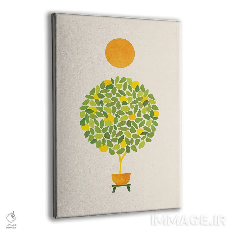 تابلو مینیمال آفتاب و درخت لیمو اثر مدرن تروپیکال - نمای پرسپکتیو محصول