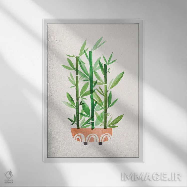تابلو مینیمال بامبو خوشحال اثر مدرن تروپیکال - نمای قابدار سفید