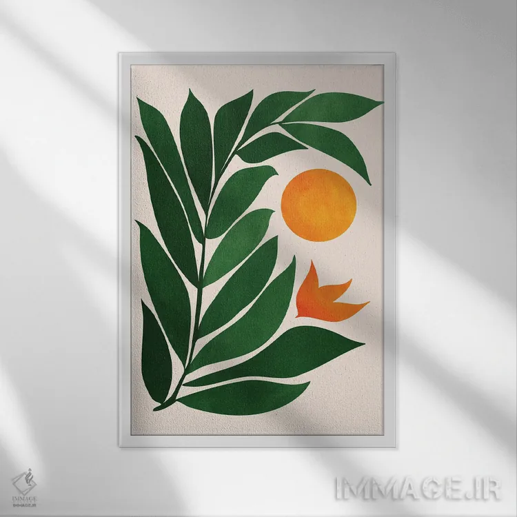 تابلو مینیمال غروب باغ III اثر مدرن تروپیکال - نمای قابدار سفید