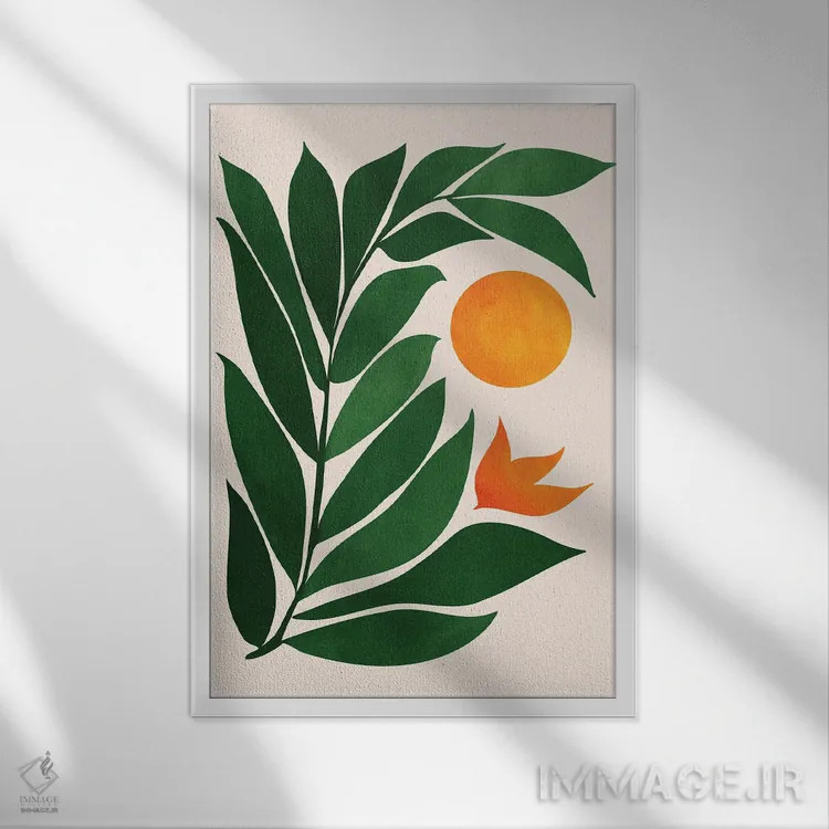 تابلو مینیمال غروب باغ III اثر مدرن تروپیکال - نمای قابدار سفید