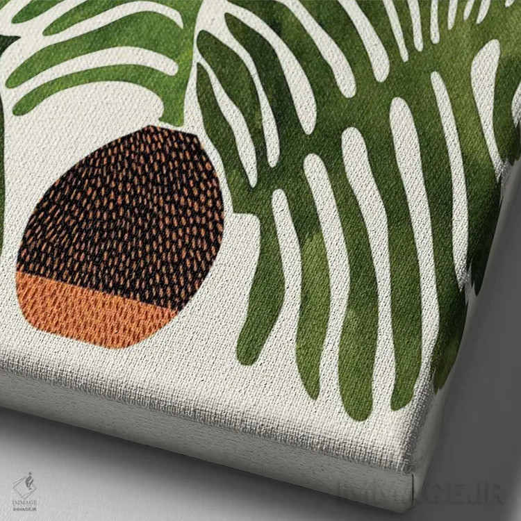 تابلو مینیمال سرخس تابستانی اثر مدرن تروپیکال - نمای نزدیک بافت بوم