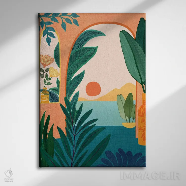 تابلو دکوراتیو عصر گرمسیری اثر مدرن تروپیکال - نمای روبهرو روی دیوار
