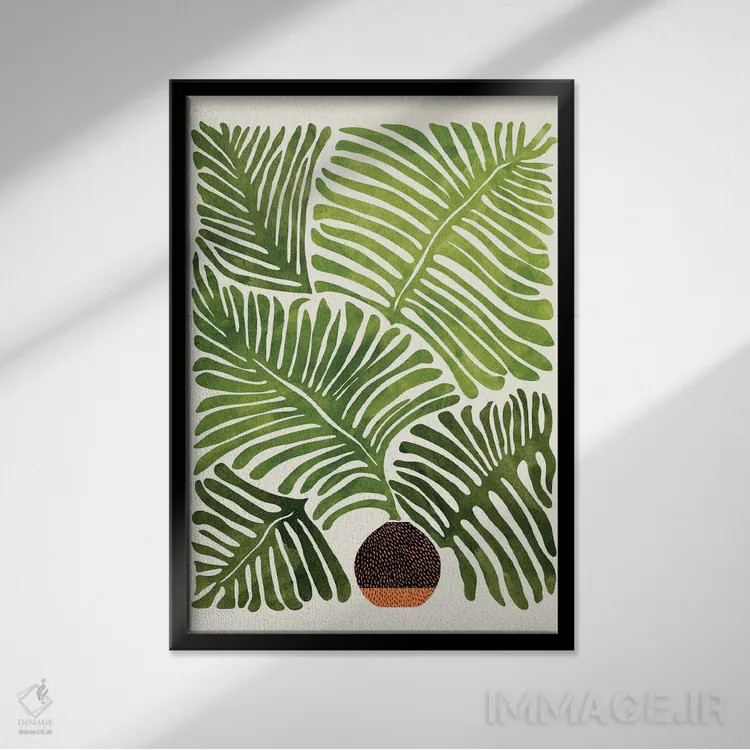 تابلو مینیمال سرخس تابستانی اثر مدرن تروپیکال - نمای قابدار مشکی