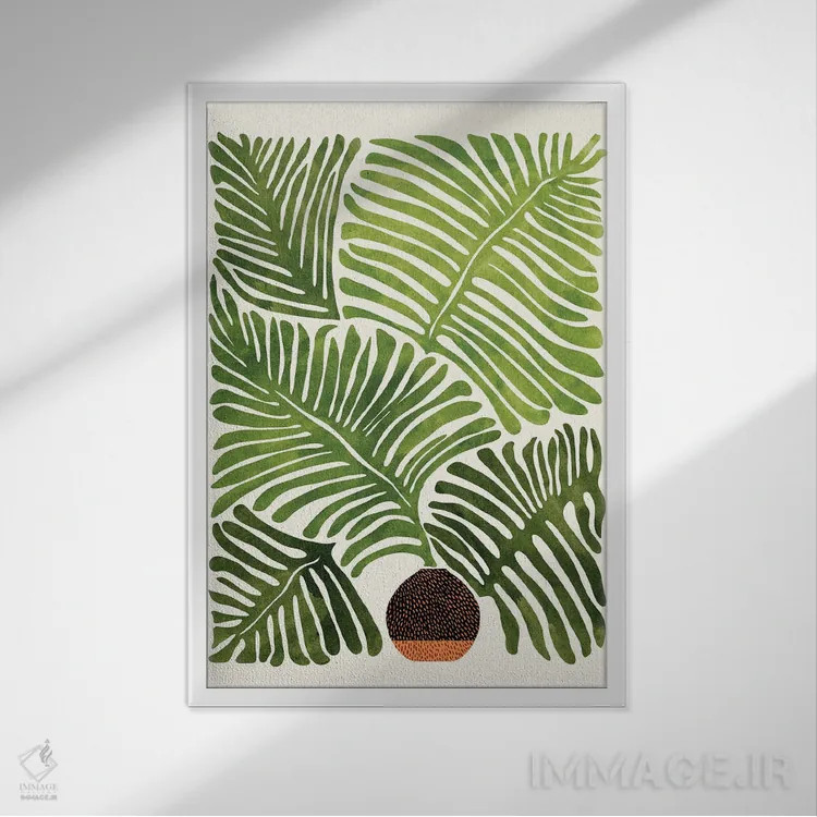 تابلو مینیمال سرخس تابستانی اثر مدرن تروپیکال - نمای قابدار سفید