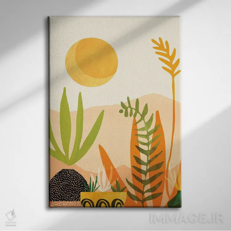 تابلو مدرن برداشت در نیمه تابستان اثر مدرن تروپیکال - نمای روبهرو روی دیوار