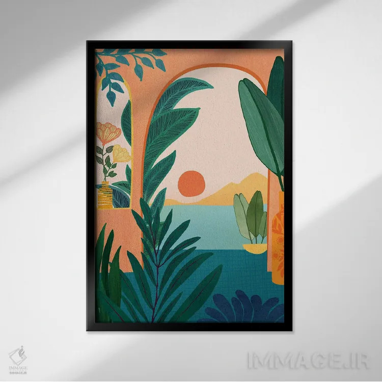 تابلو دکوراتیو عصر گرمسیری اثر مدرن تروپیکال - نمای قابدار مشکی