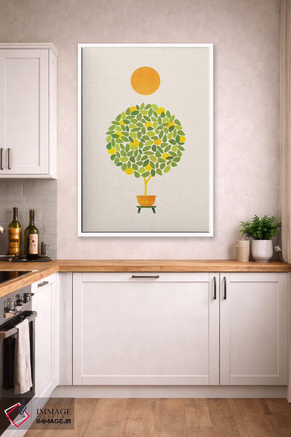 تابلو مینیمال آفتاب و درخت لیمو اثر مدرن تروپیکال - D3W