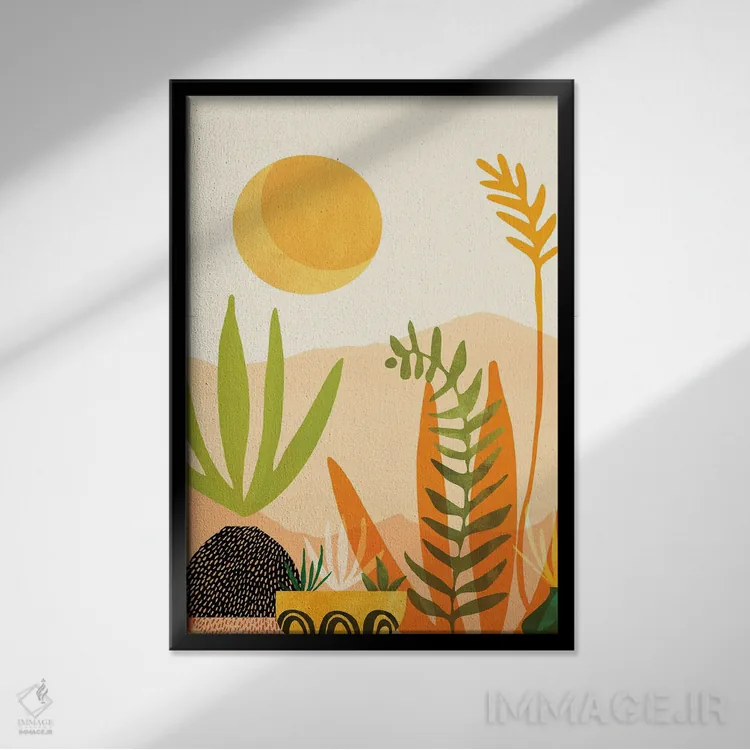 تابلو مدرن برداشت در نیمه تابستان اثر مدرن تروپیکال - نمای قابدار مشکی