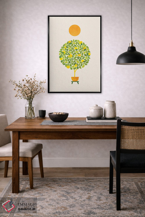 تابلو مینیمال آفتاب و درخت لیمو اثر مدرن تروپیکال - D5B
