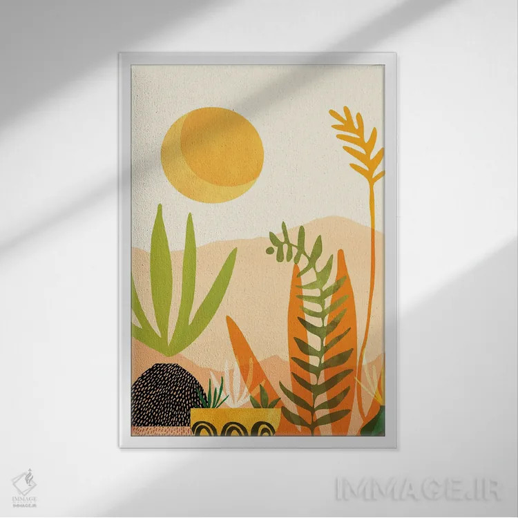 تابلو مدرن برداشت در نیمه تابستان اثر مدرن تروپیکال - نمای قابدار سفید