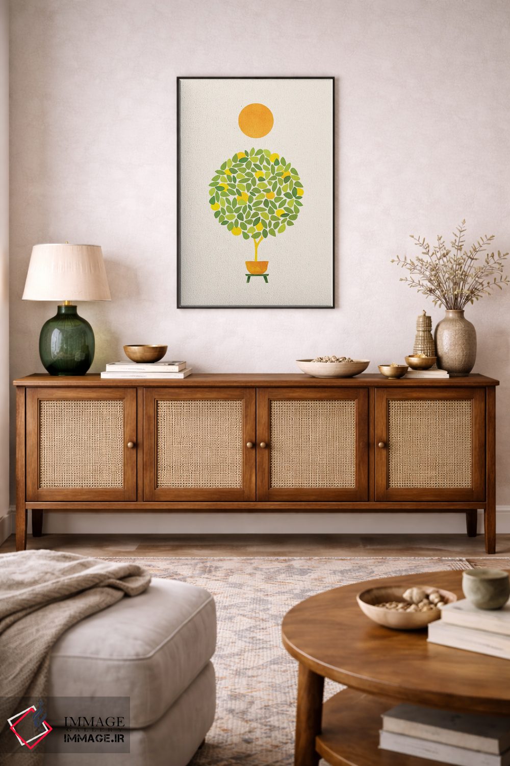تابلو مینیمال آفتاب و درخت لیمو اثر مدرن تروپیکال - D4B