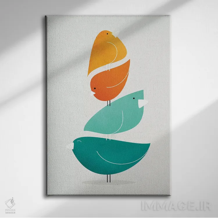 تابلو مینیمال دسته پرندگان II اثر مدرن تروپیکال - نمای روبهرو روی دیوار